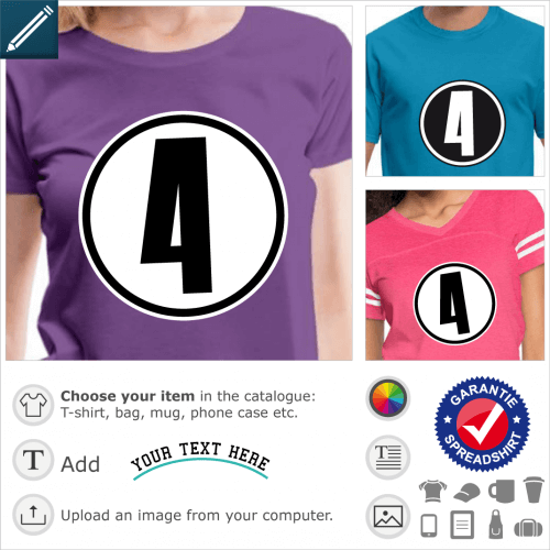 T-shirt number 4. Number 4 and opaque round, a number or jersey numbers to be printed online.