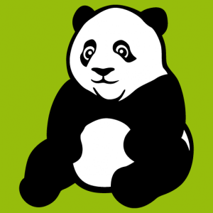 Black and white panda drawn with flat tints and thick contours. A Kawaii and Wild Animal design to customize online.