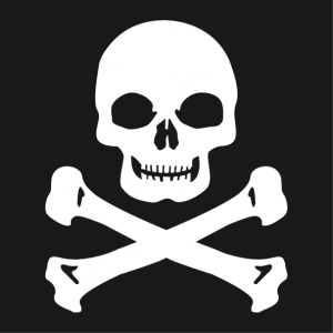 Skull and crossbones T-shirt on a black or dark background to print yourself online.