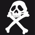 Harlock pirate flag, skull and crossbones to be printed in white on a black background.