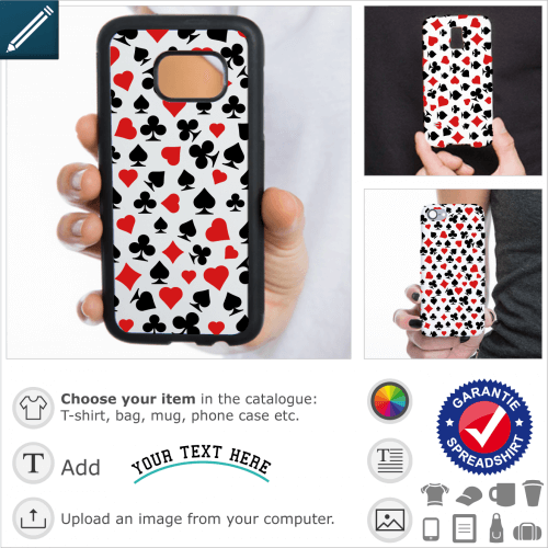 Poker symbols case. Poker, pattern for smartphone decoration made up of card game symbols