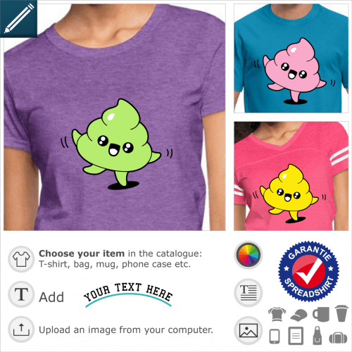 Dancing poop emoji t-shirt, stylized poop making tips. Create a fun Poo T-shirt with this drawing.