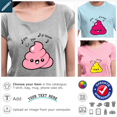 Poo emoji and quotation from Marilyn, poo poo pidoo, drawn in kawaii style. Create an emoji t-shirt.