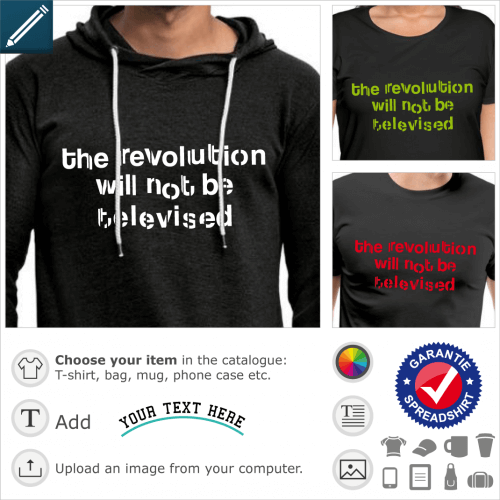 Revolution quote t-shirt. The revolution will not be televised, quote from Gil Scott Heron.