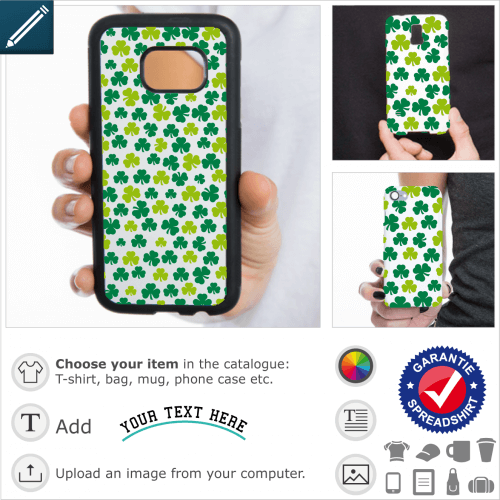 Shamrocks pattern case. Irish three-leaf clovers, two-colour design designed for printing on iPhone and smartphones. Irregular shamrocks decorative pa