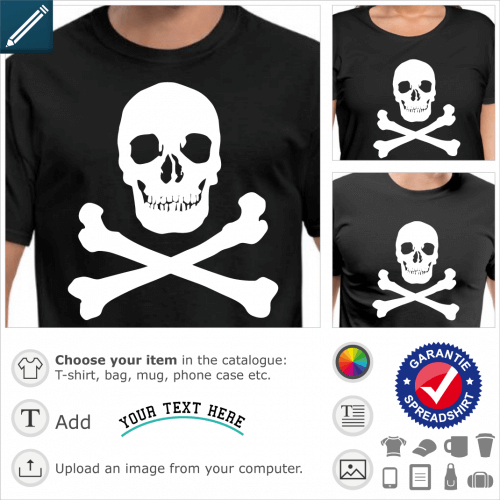 White skull to be printed on black t-shirt to create an original pirate flag.