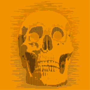 Geek skull in ascii art, drawn from the front.