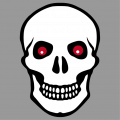 Skull red eyes t-shirt. Pirate skull with thick contours and red eyes.