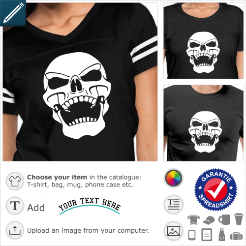 Original Skull T-shirt to personalize yourself. Skull sneering leaning backwards. Pirate t-shirt.