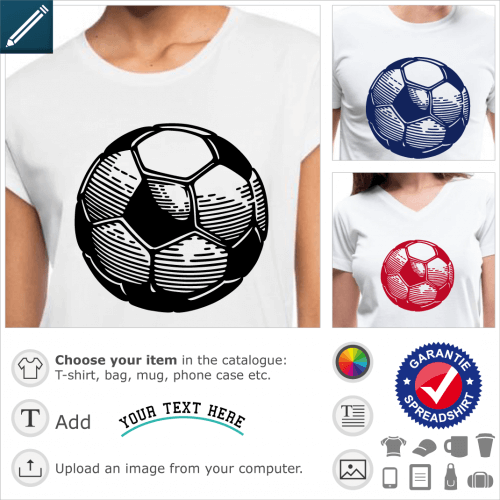 Soccer ball drawn in irregular lines in engraving or drawing style, with a transparent background.
