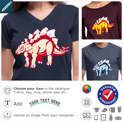 T-shirt stegosaurus, dinosaur stegosaurus 3 colors to customize yourself and print online.