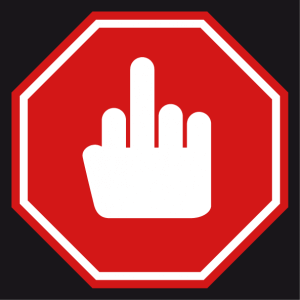 T-shirt funny stop road sign with a middle finger in pictogram to design online.