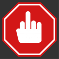 funny stop sign with a middle finger in pictogram.