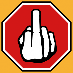 Create an original STOP t-shirt with this middle finger road sign.