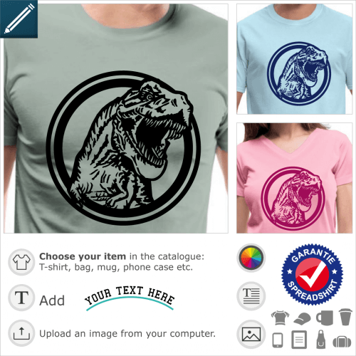 T-rex circle t-shirt. T-rex in a circle, stylized tyrannosaurus to print online.