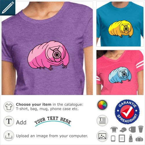 Stylish tardigrade t-shirt with customizable colors to print online. Science t-shirt, geek design.