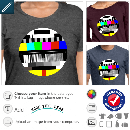 Test card t-shirt. Nerd test pattern round to print online. Create your nerd t-shirt online.