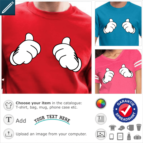 Thumbs up t-shirt. Thumbs up and opaque Mickey gloves with thin contours, customize your t-shirt thumb up.