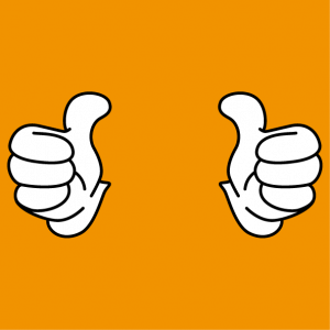 Thumbs up, thumbs apart and raised, a special 2-colour design for t-shirt printing.