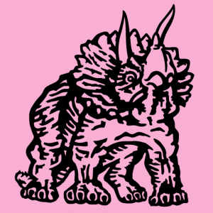 Triceratops drawn in thick and dark flat lines, a special Dinosaur design for printing on a t-shirt.