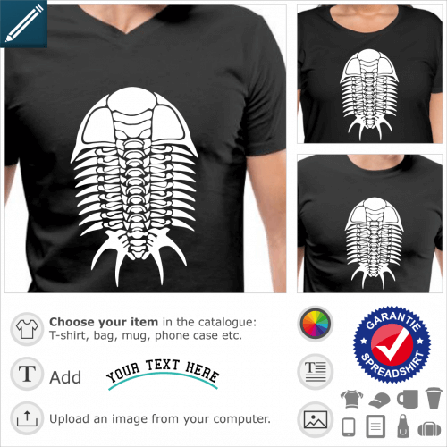 Trilobite, fossil skeleton of a prehistoric creature, a graphic design to customize and print online.