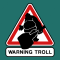 Road sign transformed into an Internet traffic sign, with a troll pictogram coming out of the image. Create your t-shirt.
