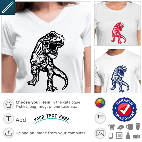 Tyrannosaurus rex t-shirt. Tyrannosaurus Rex, dinosaur drawn from the front, drawing in a single vector color to customize.