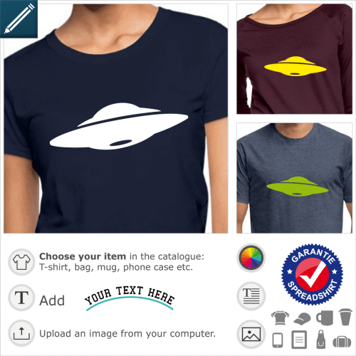 Ufo t-shirt, stylish flying saucer to customize. Alien and UFO t-shirt to print online.