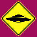 caution UFO warning road sign, geek and scifi design.
