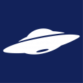 Simplified flying saucer designed in one color to be printed on t-shirt. Design alien and UFO.