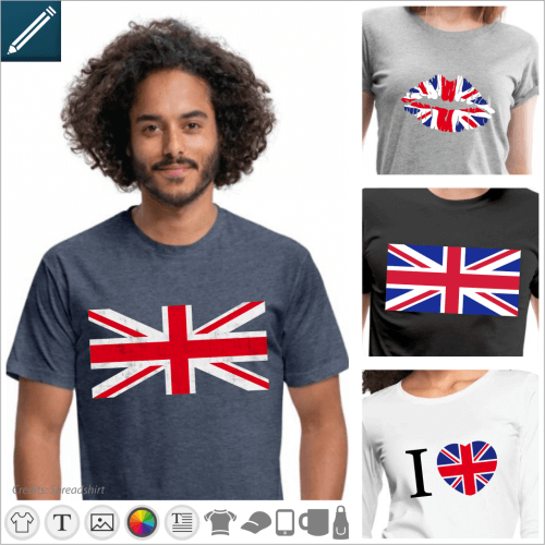 Uk T-shirt, English flag and Union Jack designs to print online.