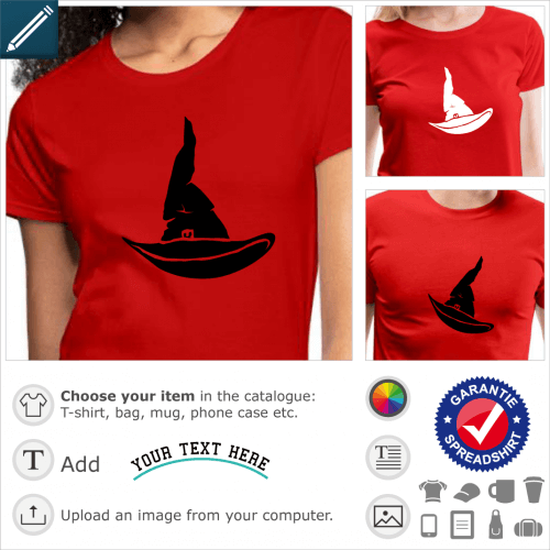 With hat t-shirt to customize and print online. Funny with hat, or sorcerer's hat, to customize for Halloween.