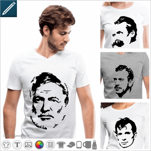 Writer T-shirt, author portraits to print online. Personalize your Rimbaud, Vian, Virginia Woolf t-shirt.