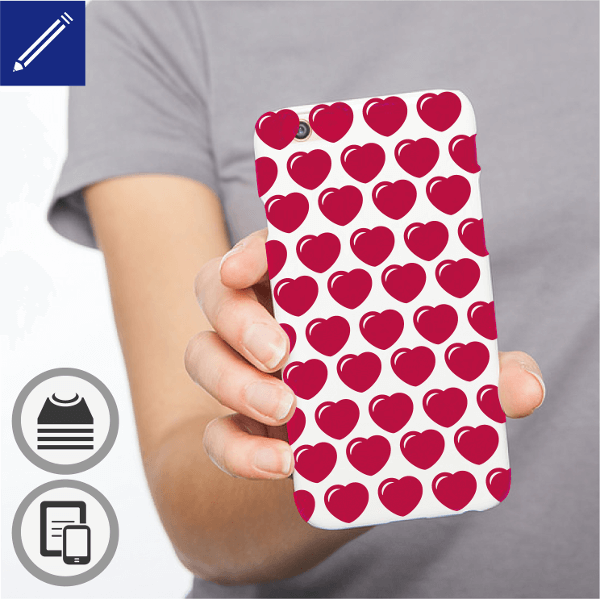 Customized phone case with a mosaic of hearts.
